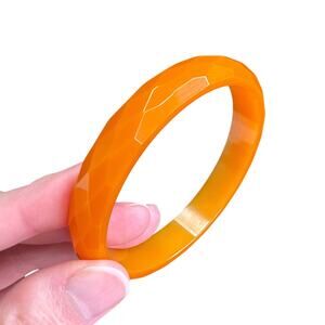 Vintage Faceted Butterscotch Carved Bakelite Bangle Bracelet Art Deco - TESTED
